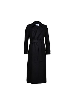 Double-stitched long trench in pressed wool