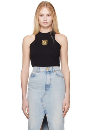 Balmain Black Retro 'PB' Embroidery Tank Top