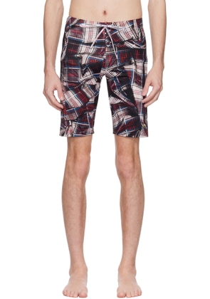 Vivienne Westwood Red & Black Draped Tartan Fitted Swim Shorts