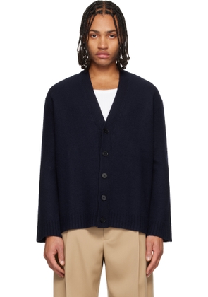 Jil Sander Navy Wool V-Neck Cardigan