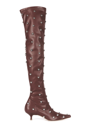 A.W.A.K.E. MODE Veronica Borchie Over-The-Knee Studded Faux Stretch Leather Boots - Moda Operandi