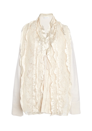 Niccolò Pasqualetti Centrino Lace-Paneled Cashmere-Blend Cardigan - Moda Operandi