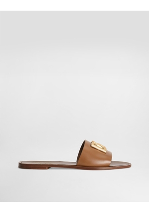 Dolce & Gabbana Flat Slippers In Calfskin - Woman Slides And Mules Brown Leather 40.5