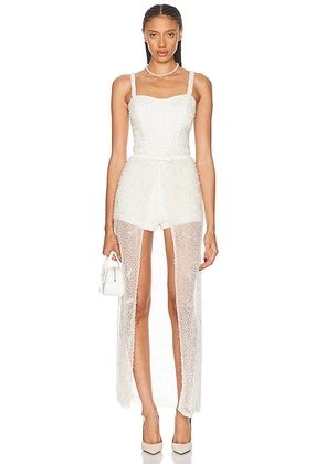 Alexis Escola Pearl Crystal Romper in Ivory - Ivory. Size L (also in M, S).