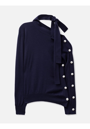 Pearl Button Neck Tie Knit