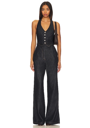 Amanda Uprichard X Revolve Isadore Denim Jumpsuit in Denim-Dark. Size L. Also in M.