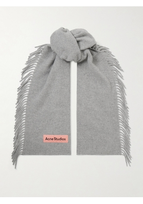Acne Studios - Appliquéd Fringed Wool Scarf - Gray - One size