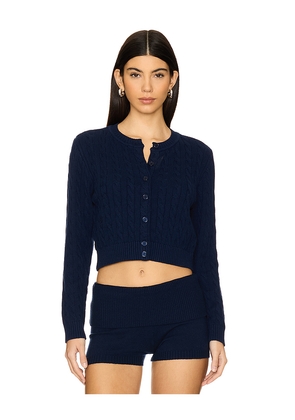 Frankies Bikinis Dudley Cable Knit Cardigan in Blue. Size M. Also in XS.