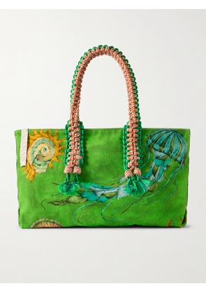 ALÉMAIS - + Sam Pauletto Aquatica Embroidered Printed Cotton-canvas Tote - Green - One size