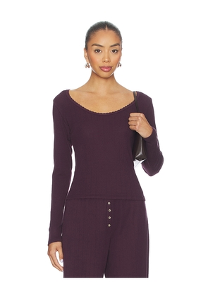 LESET Pointelle Long Sleeve Scoop Neck in Red. Size S. Also in M.