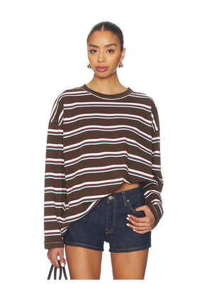 LIONESS Horizon Long Sleeve Top in Chocolate. Size M. Also in S, XXS.