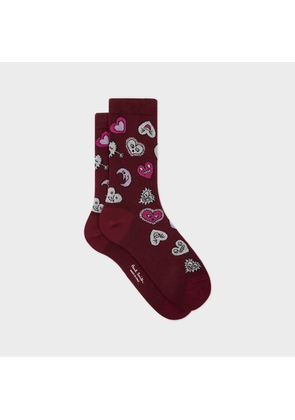 Paul Smith Women's Burgundy 'Hearts and Stars' Cotton-Blend Socks Red
