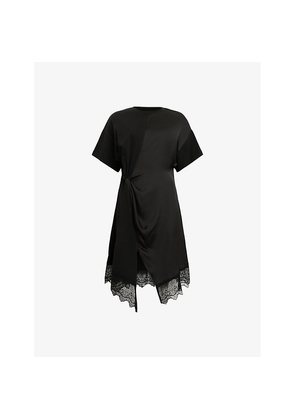 Womens Allsaints Lana Lace-Embroidered Short-Sleeve Cotton Mini Dress
