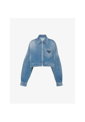 Womens Prada Cropped Logo-Plaque Denim Jacket