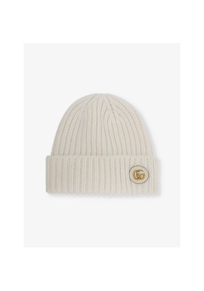 Womens Gucci Double G Ribbed Wool-Blend Knitted Beanie Hat