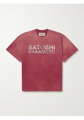 Satoshi Nakamoto - Logo-Print Embellished Cotton-Jersey T-Shirt - Men - Red - S