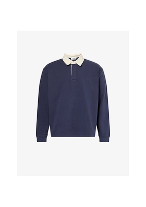 Mens Frame Contrast-Collar Cotton Rugby Polo Shirt