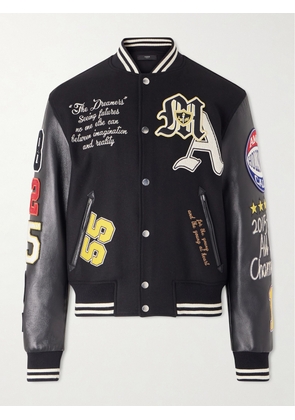 AMIRI - Appliquéd Embroidered Leather and Wool-Blend Varsity Jacket - Men - Black - S