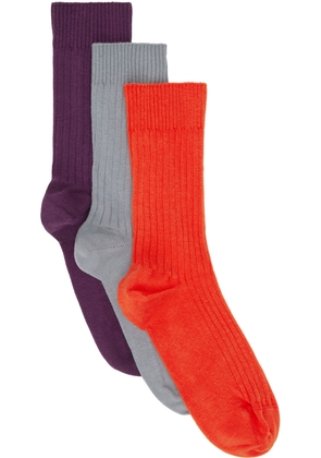 Baserange Three-Pack Multicolor Rib Overankle Socks