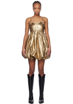 GANNI Gold Pleat Strap Minidress