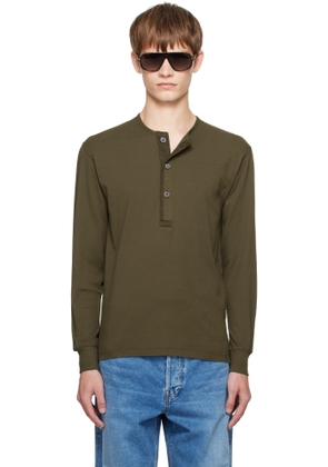 TOM FORD Green Cotton Stretch Rib Henley