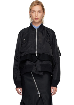 sacai Black Nylon Twill & Wool Melton Blouson Jacket