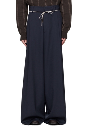 Dries Van Noten Navy Drawstring Trousers