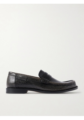 LOEWE - Campo Cracked-Leather Loafers - Men - Black - EU 40