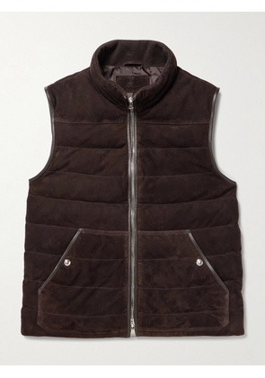 Mr P. - Leather-Trimmed Padded Quilted Suede Gilet - Men - Brown - XS