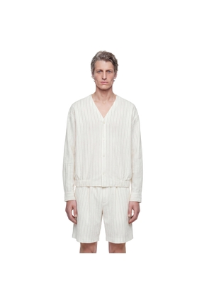 Pinstriped V-Neck Shirt in Linen Cotton Poplin