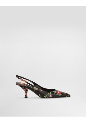 Dolce & Gabbana Lollo Calfskin Slingback With Rose Print - Woman Pumps And Slingback Multicolor 37