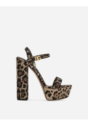 Dolce & Gabbana Satin Platform Sandals With Fusible Rhinestones - Woman Sandals And Wedges Animal Print Satin 39