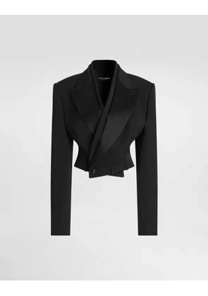 Dolce & Gabbana Sicilia Double-breasted Jacket In Wool Gabardine - Woman Blazers Black Wool 46
