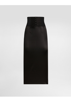 Dolce & Gabbana Satin Calf-length Skirt With Corset-style Belt Detail - Woman Skirts Black Satin 38