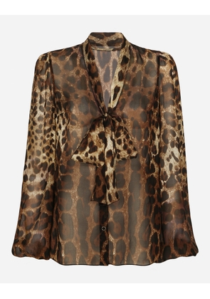 Dolce & Gabbana Leopard-print Chiffon Pussy-bow Shirt - Woman Shirts And Tops Animal Print Silk 38