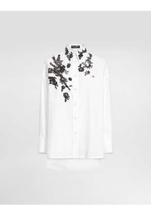 Dolce & Gabbana Oversize Cotton Poplin Shirt With Lace Appliqués - Woman Shirts And Tops White 38