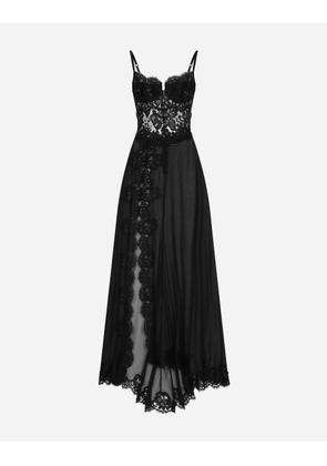 Dolce & Gabbana Long Silk Chiffon And Chantilly Lace Slip Dress - Woman Dresses Black Silk 36