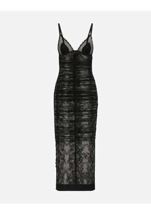 Dolce & Gabbana Calf-length Stretch Chantilly Lace Slip Dress - Woman Dresses Black 42