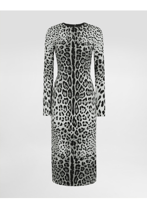 Dolce & Gabbana Charmeuse Calf-length Sheath Dress With Leopard Print - Woman Dresses Print Silk 48