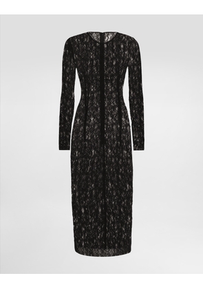 Dolce & Gabbana Calf-length Floral Lace Dress - Woman Dresses Black 40