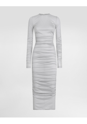 Dolce & Gabbana Draped Wool Jersey Calf-length Dress - Woman Dresses Gray 50