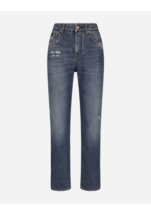 Dolce & Gabbana Boyfriend Jeans In Medium Blue Denim - Woman Denim And Jeans Multi-colored Cotton 36