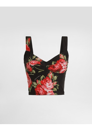 Dolce & Gabbana Rose Bouquet-print Cotton Bustier Top - Woman Shirts And Tops Multicolor 48