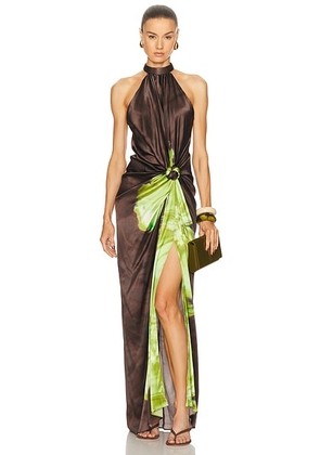 SILVIA TCHERASSI Tizziana Dress in Green Flower - Green,Brown. Size L (also in S).