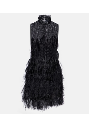 The Attico Feather-trimmed embroidered minidress