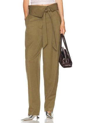 THE ATTICO Folded Waist Long Pant in Military Green - Green. Size 44 (also in 38).