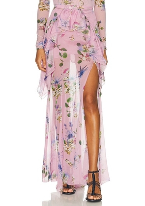 Blumarine Chiffon Sheer Skirt in Dahlia Pink & Green - Pink. Size 42 (also in 40).