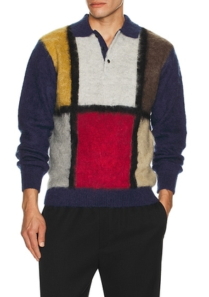 Beams Plus Knit Polo Shaggy 9G in Blue - Blue. Size L (also in ).