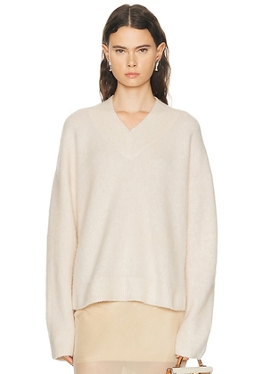 EAVES Jacquie V-neck Sweater in Ivory - Ivory. Size M (also in S, XS, XXS).
