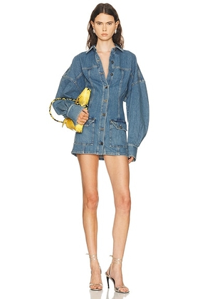 THE ATTICO Denim Shirt Mini Dress in Sky Blue - Blue. Size 36 (also in 44).